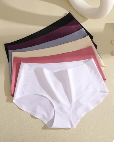 FINETOO 6 Pack Womens Seamless Underwear Full Coverage No Show Hipster Panties Sexy Stretchy Invisible Briefs Bikini Lingerie