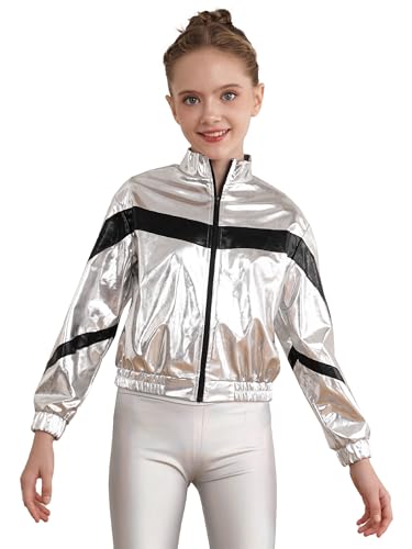 JEATHA Fashion Boys Girls Shiny Metallic Bomber Jacket Motorcycle Windbreaker Long Sleeve Zipper Coats