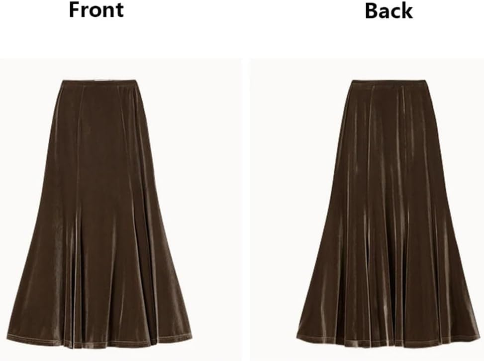 Women's Silk Velour Midi Skirt High Waist A-Line Long Casual Office Skirt for Daily Wear3
