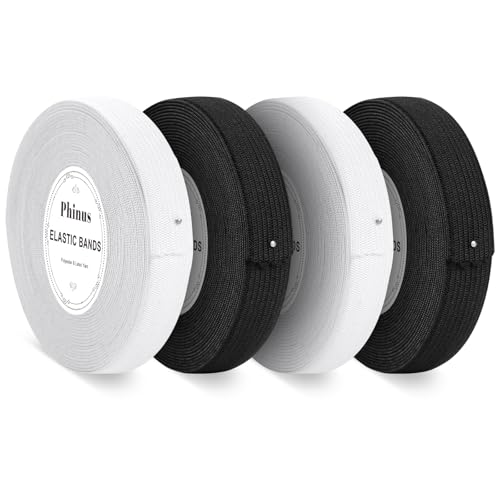 4 Rolls Elastic Band for Sewing, 0.6 Inch 6 Yard Stretch Elastic Band Knit Spool for Sewing Waistbands, Pants, Dresses, Clothes, and DIY Crafts(2 Roll White, 2 Roll Black)