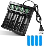 Battery Charger Set with 2 Pack 3.7V 2200mAh Battery Button Top Li-ion, 2-Bay 3.7V, Li-ion Rechargeable Batteries for 18500 21700 26650 14500 16340 10440 18650 (4 Pack)