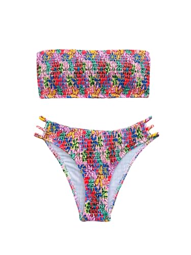 Bikini bandeau floral XS que estiliza la silueta con escote recortado