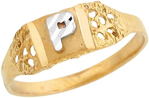 Jewelry Liquidation 10k Two Tone Real Gold Diamond Cut Design Letter P Initial Band Ring