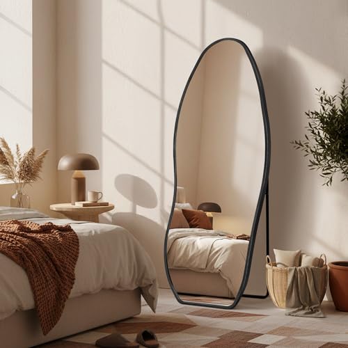 Image of Dorlicecass Mirror Full Length - Irregular Full Body Mirror Standing or Leaning or Wall Hanging 63 inchx 24 inch Asymmetrical Aviation Aluminum Alloy Frame Unique for Bedroom, Living Room, Cloakroom, Entryway