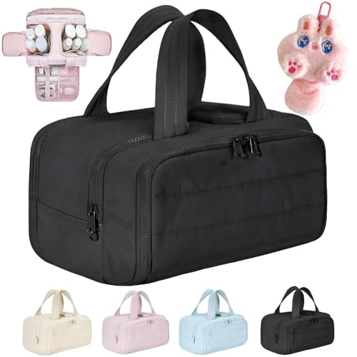 Cureaway Travel Cosmetic Bag,Lightweight Waterproof 4-In-1 Puffy Multi-Functional Toiletry Bag For Women,Large Capacity Wide-Open Travel Cosmetic Bag,Portable Hanging Organizer (Black-b, Same size)