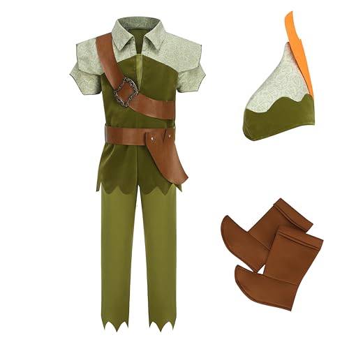 Kosgraiy Kids Peter Pan Costume Set Boys and Girls Peter Pan Costume Child Halloween Outfit S/120