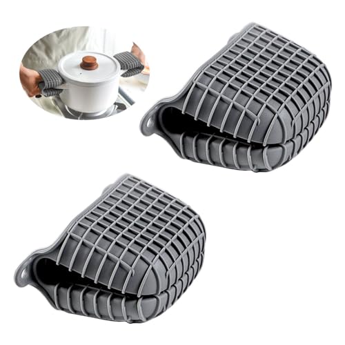 2 Pack Silicone Oven Mitts for Cooking, Heat Resistant Oven Mitt Set, Flexible Oven Gloves, Mini Oven Mitts Set with Non-Slip & Grip Heat Kitchen Mitt for Kitchen Cooking Baking (Grey)