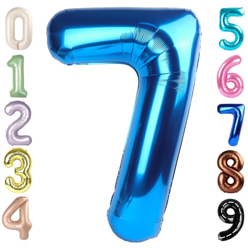 Image of 7 Balloon Numbers Birthday Decorations, 40In Dark Blue Balloons for Party | Eye-catching Appearance, Perfect Decorative Centerpieces, Convenient Self-sealing Structure, Widely for Various Occasions