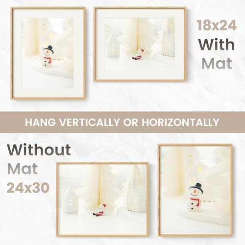 Image of 24x30 Poster Frame, USA-Sourced Natural Oak Wood Picture Collage Frame with HD Tempered Glass, Modern Simple 24 x 30 Wooden Photo Frame Matted to 18x24, Vertical & Horizontal Wall Hanging Display