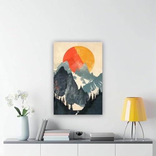 Toile coucher de soleil abstraite : cadeau déco rétro unique