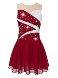 Freebily Vestido Lentejuelas de Danza Ballet para Niña Maillot sin Manga con Pedrería Brillante y Falda Tul Vestido de Patinaje Artístico Gimnasia Competición Disfraz de Baile C Rojo 7-8 años