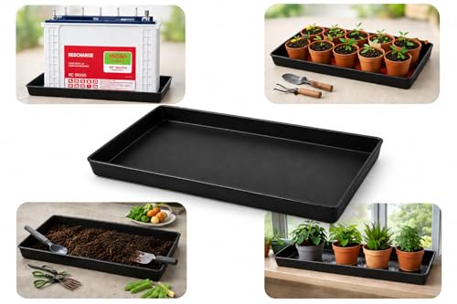 Image of Heavy Duty Plastic Utility Tray for Tubular Inverter Battery, Plant Pots, Seedlings & Nursery | Drip Water Collection, Gardening & Soil Mixing | Black Colour