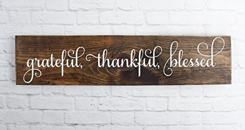 Michell63Bentham Dark Walnut Cursive Grateful Thankful Blessed Wooden Hanging Signs Rustic Home Funny Wall Plaque Rustic Wall Art Decor Gifts Sign