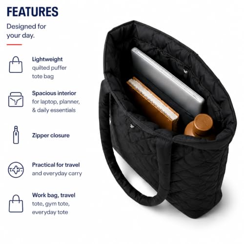 Image of Reebok Womens Tote Bag - Lightweight Carry On Puffer Quilted Tote Bag for Travel Work Travel and Daily Essentials