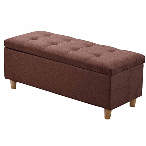 Pouf repose-pieds coffre banc de rangement lin marron bois