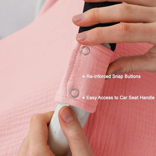 Image of 100% Muslin Cotton Car Seat Cover Baby, Carseat Canopy Cover, Universal Fit Stroller Covers for Boys and Girls (Pink)