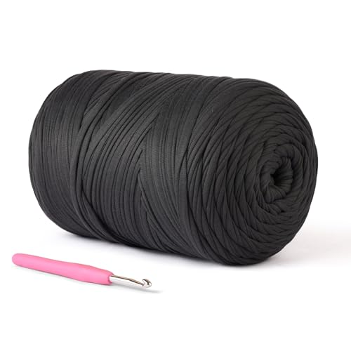 Image of (800g /228yds) T Shirt Yarn, Soft Tshirt Crochet Yarn for Crafts and DIY Knitting Crocheting Cloth /Bag /Basket /Coaster, 100% Polyeste Elastic Fabric Chunky Thick Yarns for Crocheting (Carbon Gray)