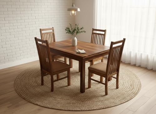 Image of RECTART Solid Wood Dining Table Set with Chairs for Living Room Home | Wooden Dining Room Sets Furniture for Hotels and Restaurants | (Cheap-Brown-N, 4 Seater)