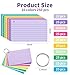 Pindda 250 Count Colored Index Cards for Studying, 3x5 Inch Ruled Flash Cards 10 Color with Key Ring, 5 Packs of 50 Sheets Heavy Lined Study Note Cards with Waterproof Cover for School&Office Supplies
