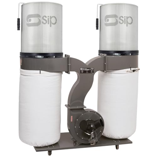 SIP Double Bag Dust Extractor Collector Package for Woodworking Workshop, 230V 2200W 3hp 306L Capacity, 3900m³/hr Air Flow, 1 Micron High Filtration for Fine Particles Including MDF with Triple Inlet