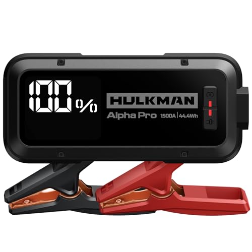 Hulkman Alpha Pro, Negro Sólido, Arrancador Inteligente 1500A 44.4Wh, con Pantalla LED 3.3", Batería Portátil PD65W in&out, 12V. Ideal para Motores 7.5L Gas / 4.5L Diesel