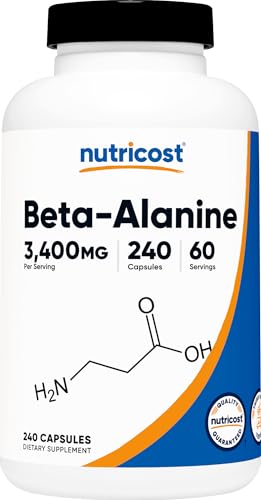 Nutricost Beta-Alanine Capsules 3400mg 240 Capsules (60 Serv) - Potent Beta Alanine Gluten Free & Non-GMO 850mg Per Cap