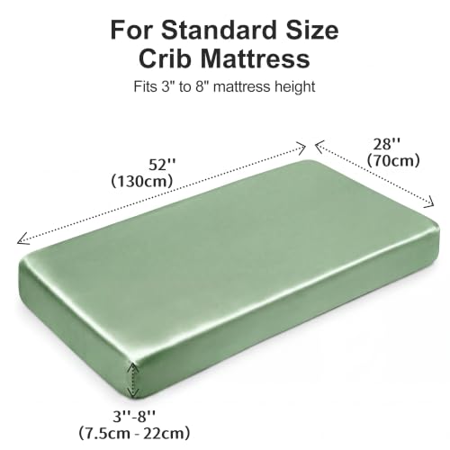 Image of Satin Crib Sheet for Baby Hair Care - Oeko-TEX Certified Silky Soft Fitted Mattress Cover 28x52 - Breathable & Gentle on Skin, Snug Fit for Standard Crib (Sage)