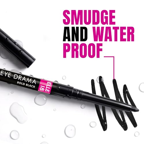 Elle 18 Eye Drama Kajal - Super Black, Smudge-Proof & Waterproof, 0.35 g