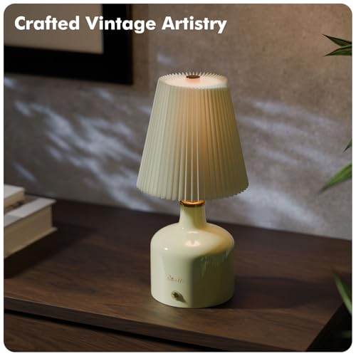Image of Table Lamp for Bedroom and Living Room | Ceramic Finish Night Light with Frosted Glass Shade | Touch Lamps with Dimmable Brightness for Bed Side Table | Home Decoration Items (Heritage)
