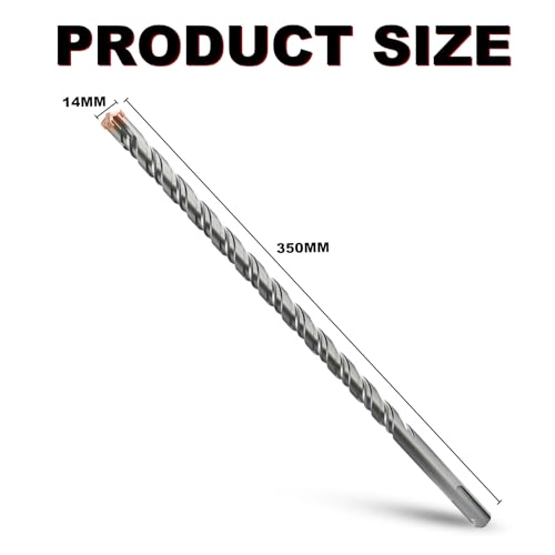 METOTY SDS Plus Hammer Drill Bit 14mm×350mm, with 4 Carbide Cutting Edges, Head with Coating, Masonry Drill, Hammer Drill - Image 2