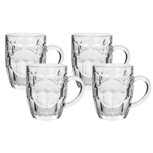 Set di 4 Bicchieri Giarre da Birra con Manico 550ml in Vetro Spesso Resistente per Casa Pub Bar Ristorante - Design Moderno Boccali Stile Bavarese Lavabili in Lavastoviglie Ideali per Feste ed Eventi