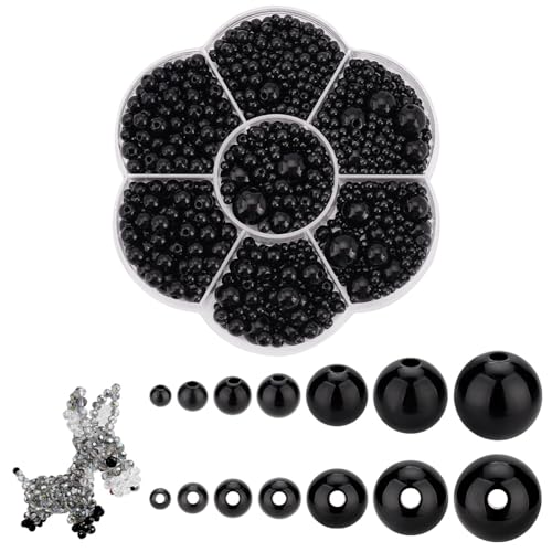 PH PandaHall 1150pcs Black Eye Beads, Mini Craft Eyes, Oval, Plastic, 3/4/5/6/8/10/11mm, Verschillende maten (3 mm tot 11.5 mm)