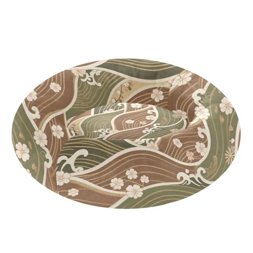 Brownish Green Japanese Retro Pattern Pet Dog Beds Relieve Stress Calming Bed for Extra Small Size Pets Sleeping M