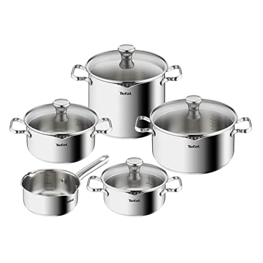 Tefal A705S9 Duetto 9-delige pannenset, geschikt voor inductie, robuust en hoogwaardig roestvrij staal, milieuvriendelijk, zeefdeksel, ovenbestendig tot 260 °C (zonder deksel), roestvrij staal