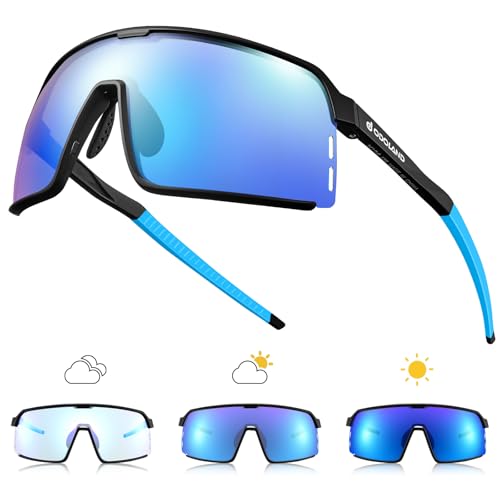 Odoland Photochromic Sports Sunglasses for Men Women Adult UV400 Anti Glare Running Sunglasses for Cycling Riding Run Driving Fishing Indoor and Outdo