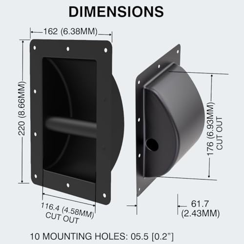 Image of PENN ELCOM Recessed Steel Bar Speaker Cabinet Handle (22 * 16.2 * 22) High-Strength - Precision Drill Holes - Ideal for Upgrading or Replacing Damaged Handles on Large Boxes | Black