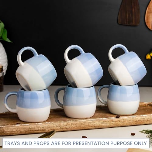 Image of The Earth Store Tritone Sky Blue Ovule Shape Cup Set of 6 for Tea Microwave and Dishwasher Safe, Perfect for Every Occasion Capacity - 190 Ml Each - Ceramic