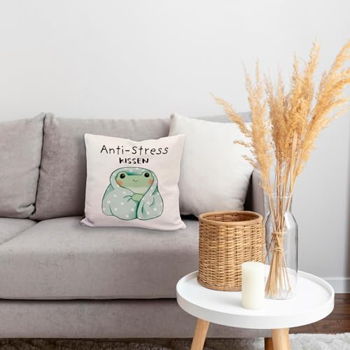 speecheese Frosch in Blauer Decke Kissen mit Spruch Anti-Stress Kissen Entspannendes DekoKissen im Kawaii Design - Süßes Relax Bettzubehör für Anti-Stress Entspannung