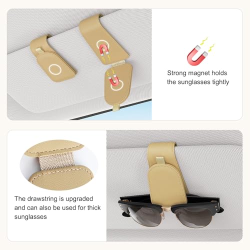 Image of Sotfamily Sunglass Holder for Car Visor, Beige, 2 Packs | Suede Cloth, Magnetic, Organizer for Car Accessories