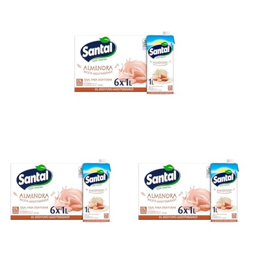 Bebida vegetal Santal Almendra sin azúcar añadido brik 1L – Caja de 6 litros (Paquete de 3)