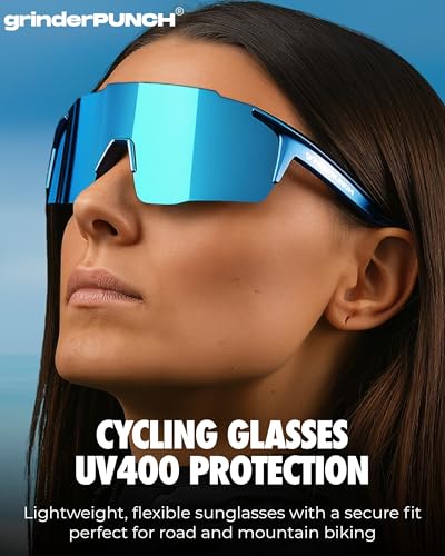 Image of grinderPUNCH Sports Sunglasses Cycling Glasses UV Protection for Driving Running Hiking Fishing (Blue)