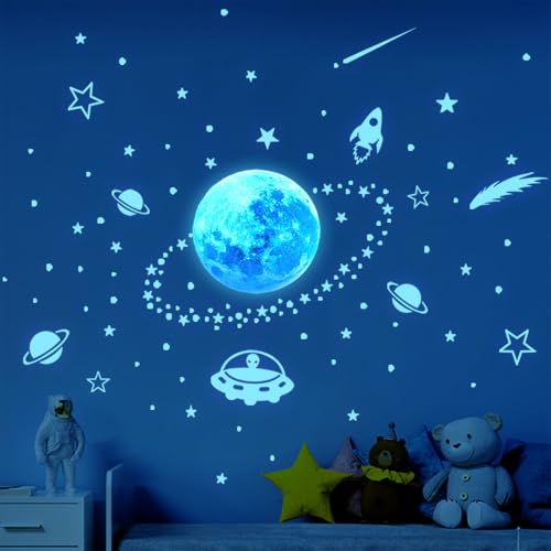 Autocollants Planètes Phosphorescentes Etoiles Phosphorescentes Plafond Solaire Astronaute Galaxie Fluorescente Lumineuse Stickers Muraux Décoration pour...