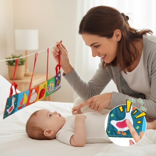 Image of SNOWIE SOFT Baby Cloth Book 3D Cartoon Interactive Early Learning Cloth Book Soft Toys, Hands-on Fine Motor Tummy Time Play Books Folding Portable Baby Toys for 6 to 12 Months