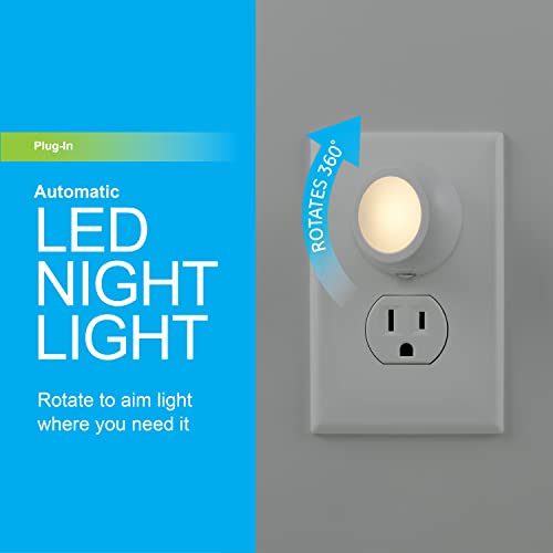 Ge Rotating Led Night Light, Plug-In, 360° Directional, Dusk-To-Dawn Sensor, Ul-Certified, Energy Efficient, Ideal For Bedroom, Bathroom, Stairs, Hallway, 31533, 2 Pack, White, 2 Count #TOP1