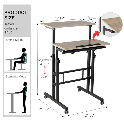 Image of Hadulcet Mobile Standing Desk Adjustable Height with Charging Station