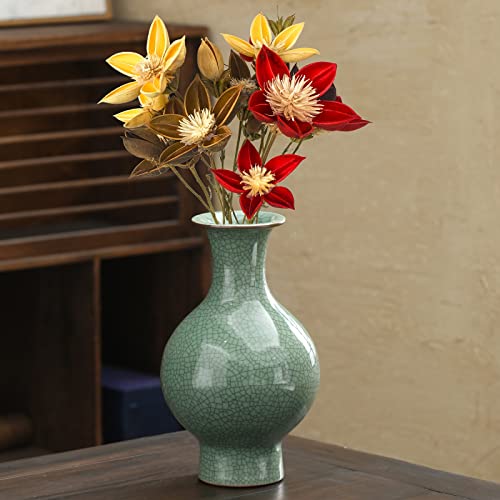 11.2Inches Chinese Ceramic Art Handmade Antique ice Crack Glaze Chinese vases Big China Porcelain Flower Bottle Green Vase for Flowers Home Decoration by LANLONG - Image 2