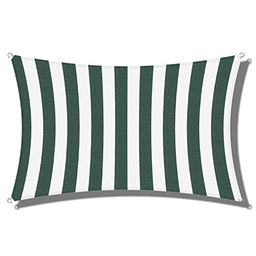 Coarbor Green/White Wide Stripes 13'x14' UV Block Sun Shade Sail Canopy Perfect for Patio Outdoor Garden