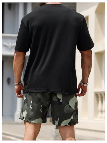 WDIRARA Men's Big and Tall 2 Piece Outfits Letter Camo Print Short Sleeve Tracksuit Track Shorts Set2