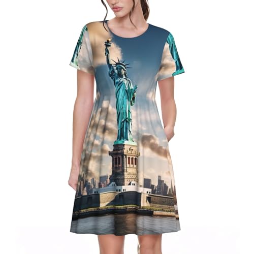 Robe d'été Statue de la Liberté à manches courtes idéale pour flâner en vacances