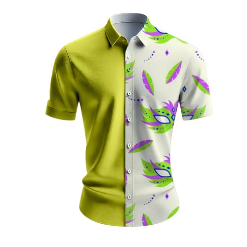 Mymyguoe Camisa de manga corta para hombre, disfraz hippie, disfraz de carnaval, fiesta, moda, años 70, camisa para hombre, camisa con botones, camisa informal, camisa hawaiana, sin planchado, camisa